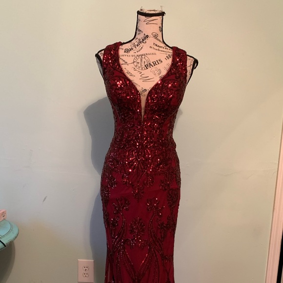 Ritzee Prom Dark Red Sparkle Dress Size 2 - Picture 8 of 9
